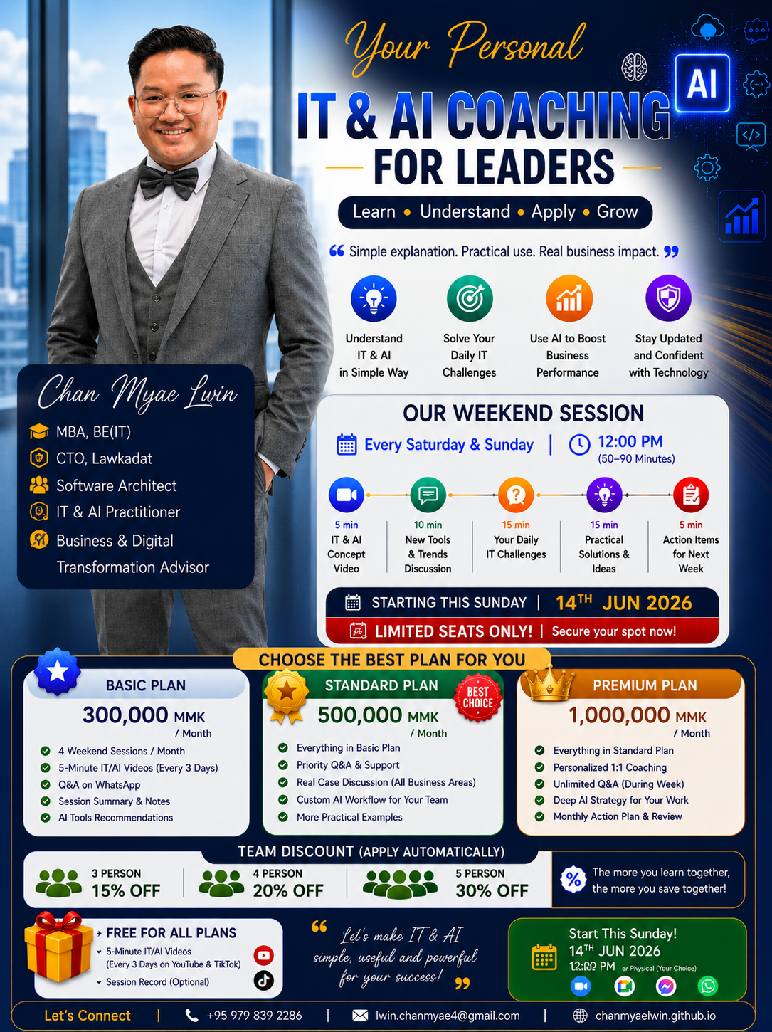 IT and AI Coaching for Leaders pricing and promotion flyer